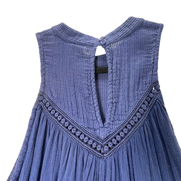 Volcom Sleeveless Blue Tunic Dress Crochet Keyhole Boho Small 10 Lined Gauzy - Picture 3 of 13
